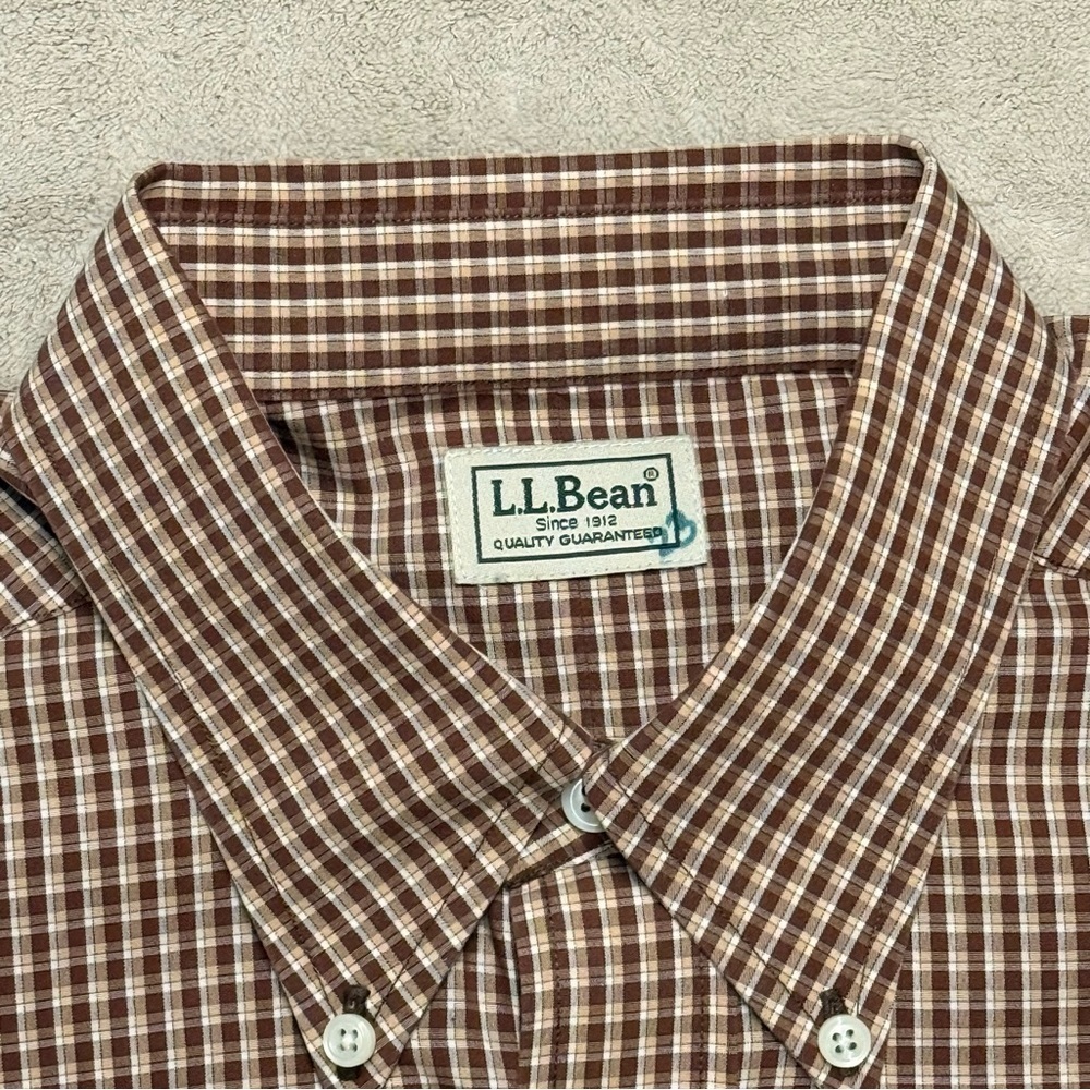 LL Bean Vintage Shirt Mens Medium Brown Plaid Button Up - Picture 3 of 6